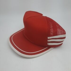 Red Mesh Trucker Hat with White Trim - Unbranded
